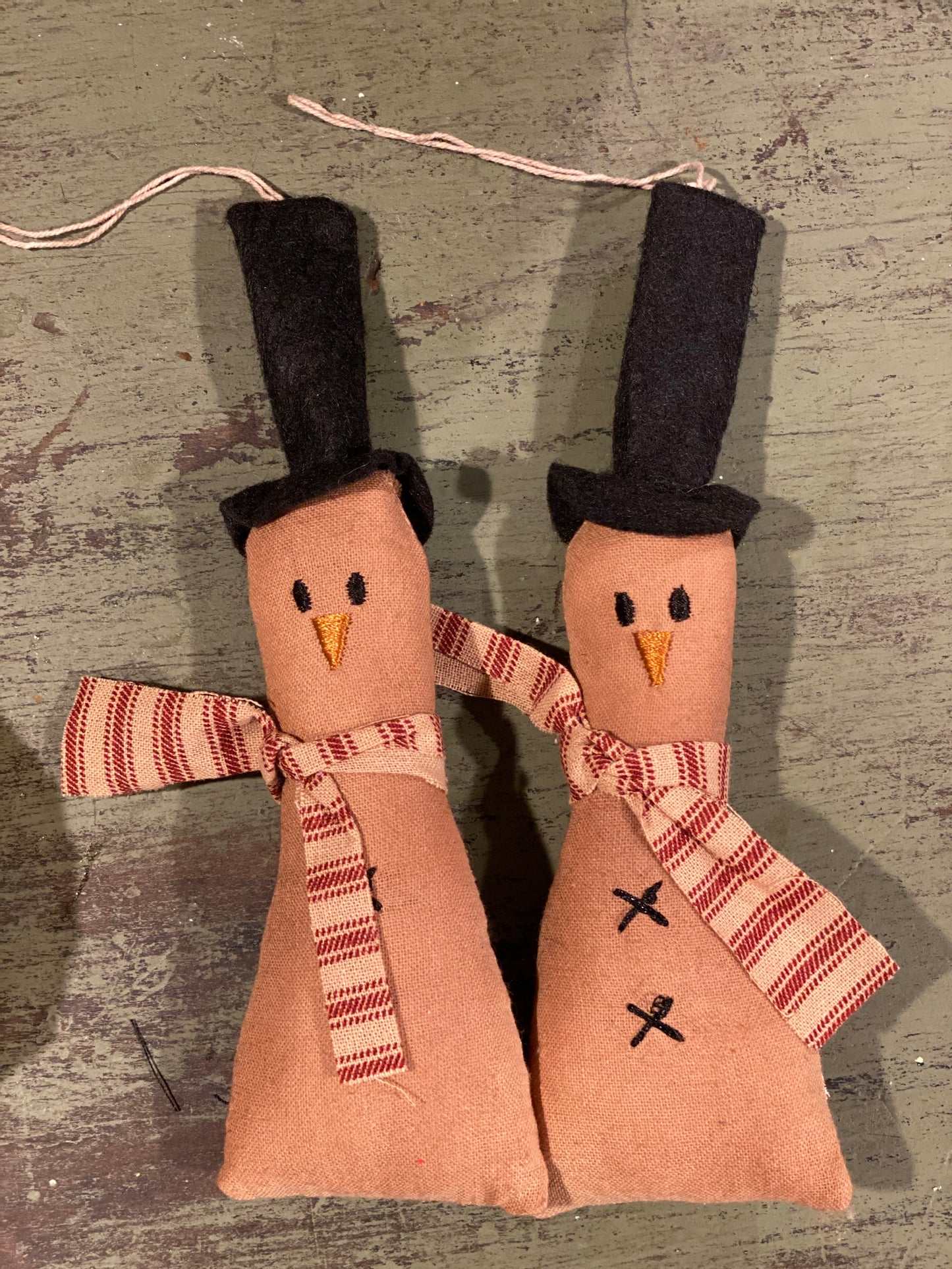 Snowman Ornaments- Snowman gift tag- Primitive Snowman SET of 2