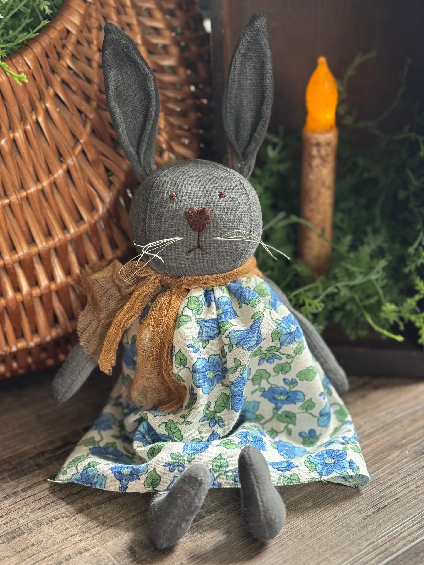 Handmade bunny in Feed sack Dress- 1930’s feed sack / Flour Sack dress bunny