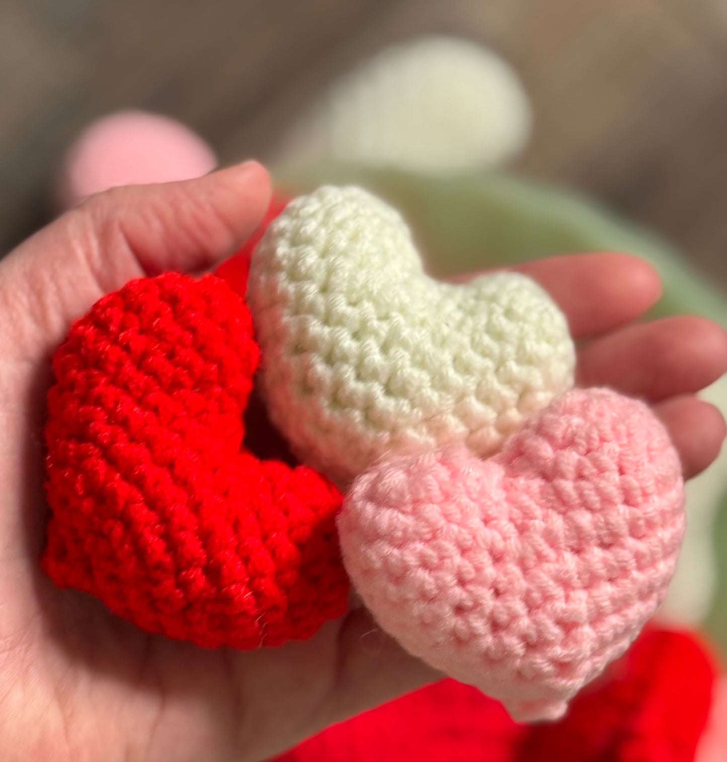 Knitted Heart Ornaments- Crocheted Heart Ornaments- Valentine Ornament- Valentines Day- Heart Bowl Fillers