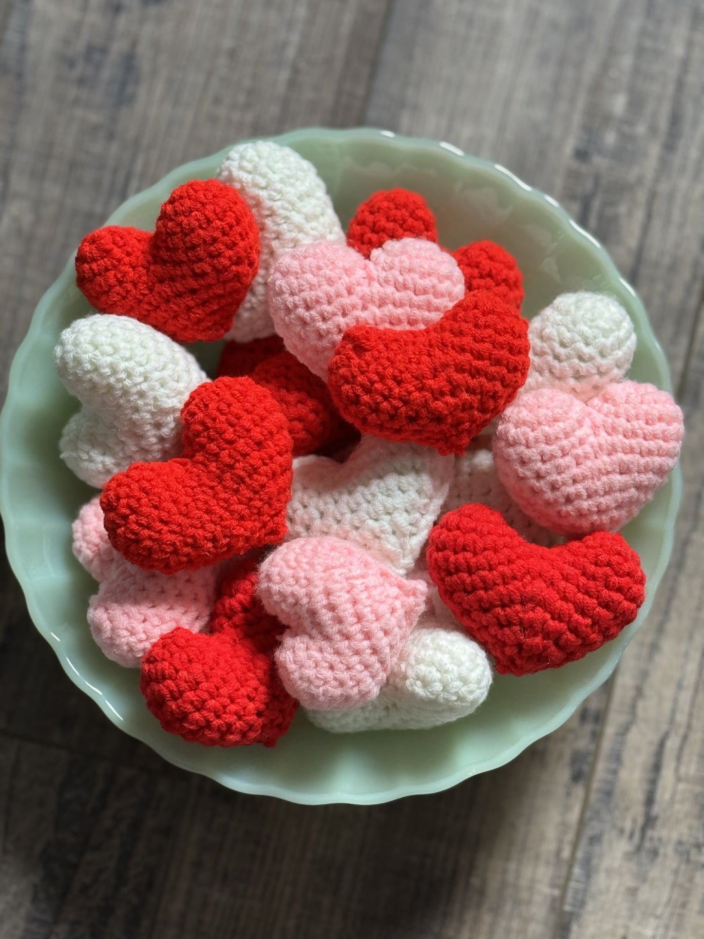 Knitted Heart Ornaments- Crocheted Heart Ornaments- Valentine Ornament- Valentines Day- Heart Bowl Fillers
