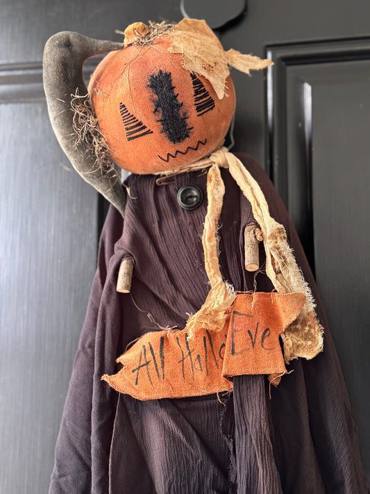 Halloween Pumpkin Door Hanger - Halloween Wreath- Hanging pumpkin doll - ONE OF A KIND