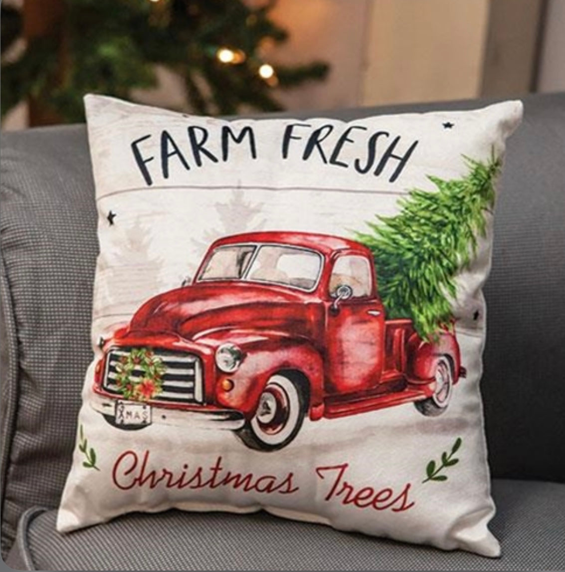 Red Truck Christmas Pillow- Holiday pillow