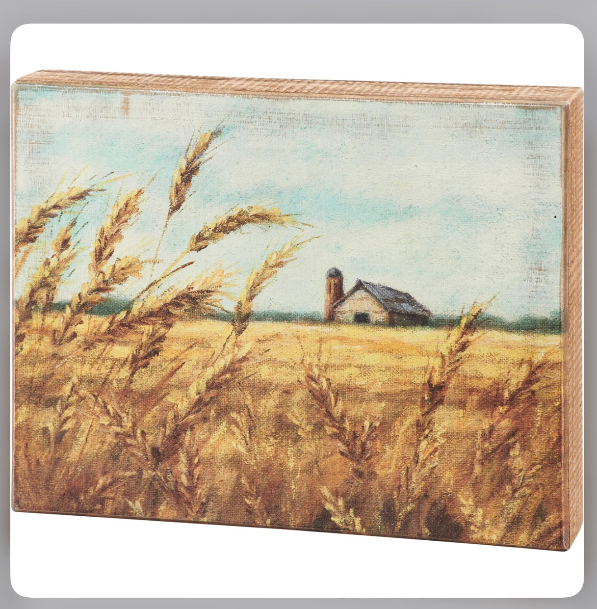 Wheat Farm Painting Wood Box Sign- Farmhouse Barn 10x8