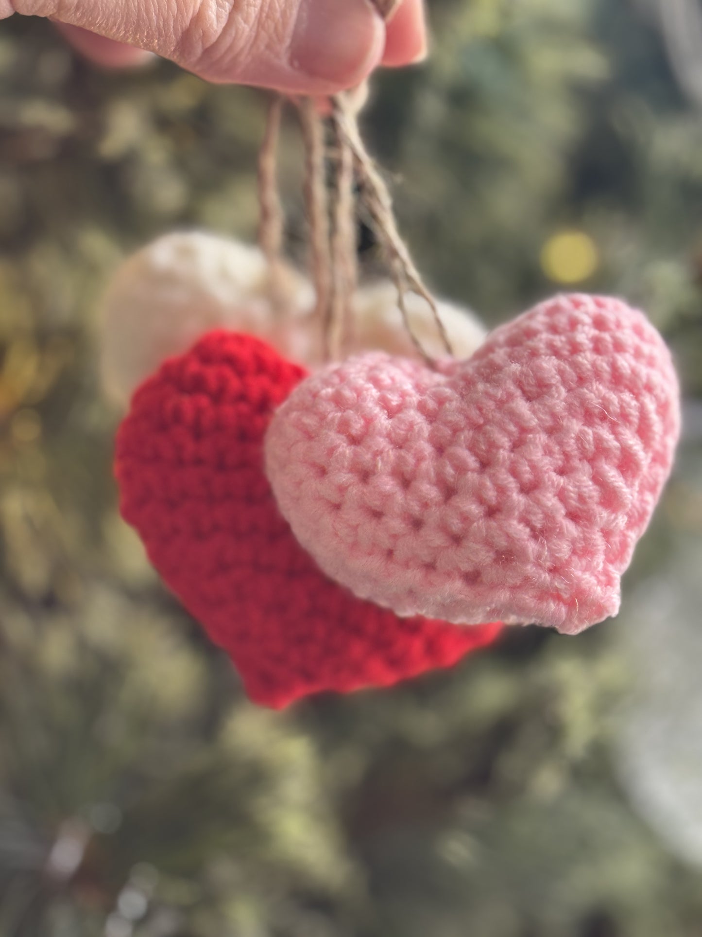 Knitted Heart Ornaments- Crocheted Heart Ornaments- Valentine Ornament- Valentines Day- Heart Bowl Fillers