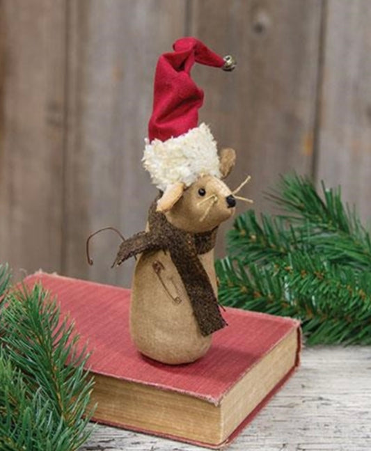 Primitive Christmas Mouse- Mouse with Santa Hat