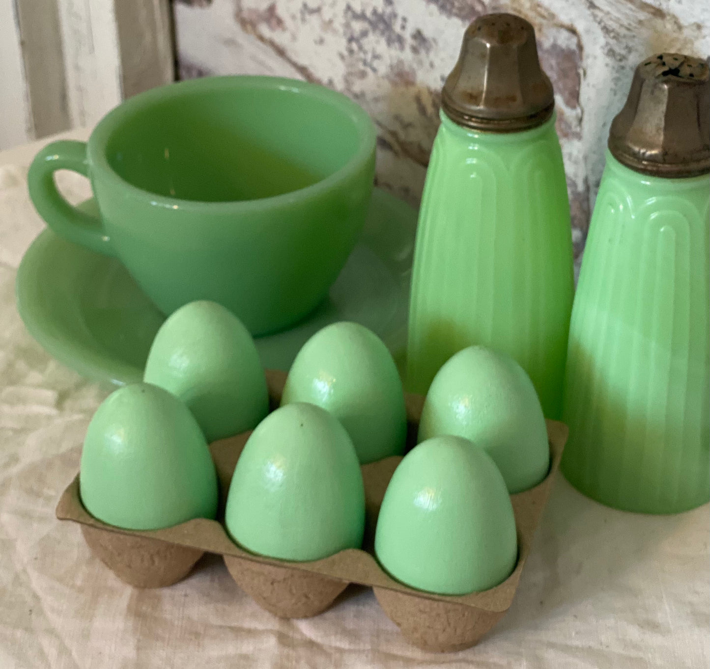 Jadeite Eggs in carton - jadeite Eggs set of 6
