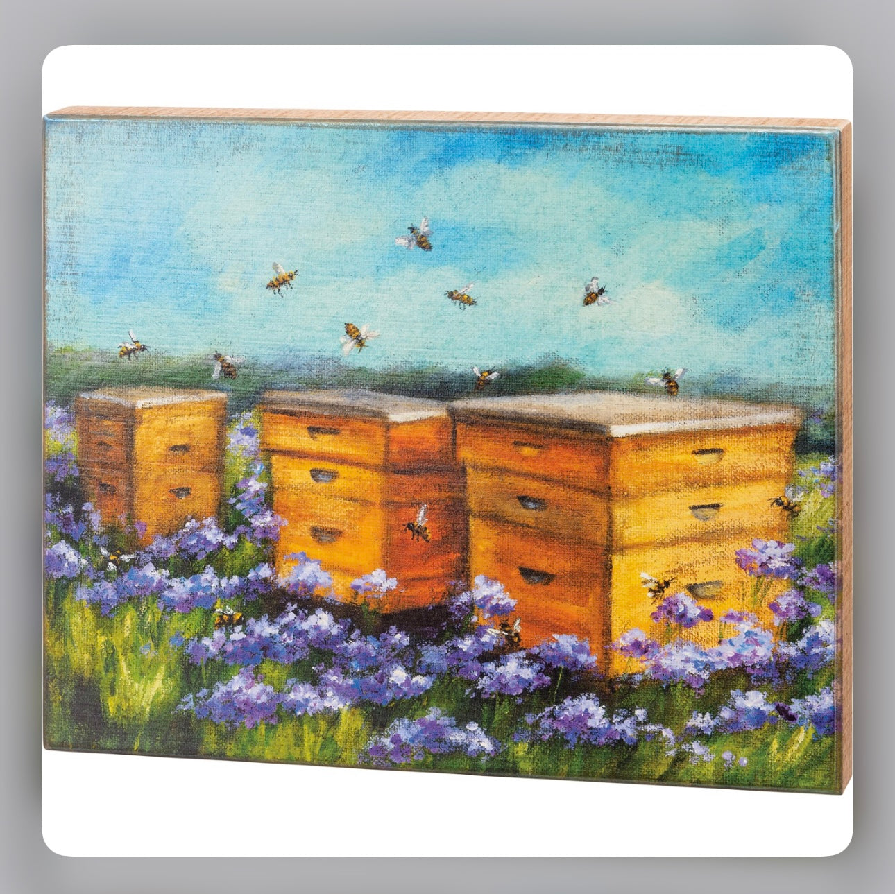 Honey Bee Hive Painting Wood Sign- Honey Bees- Bumble Bee 17x14
