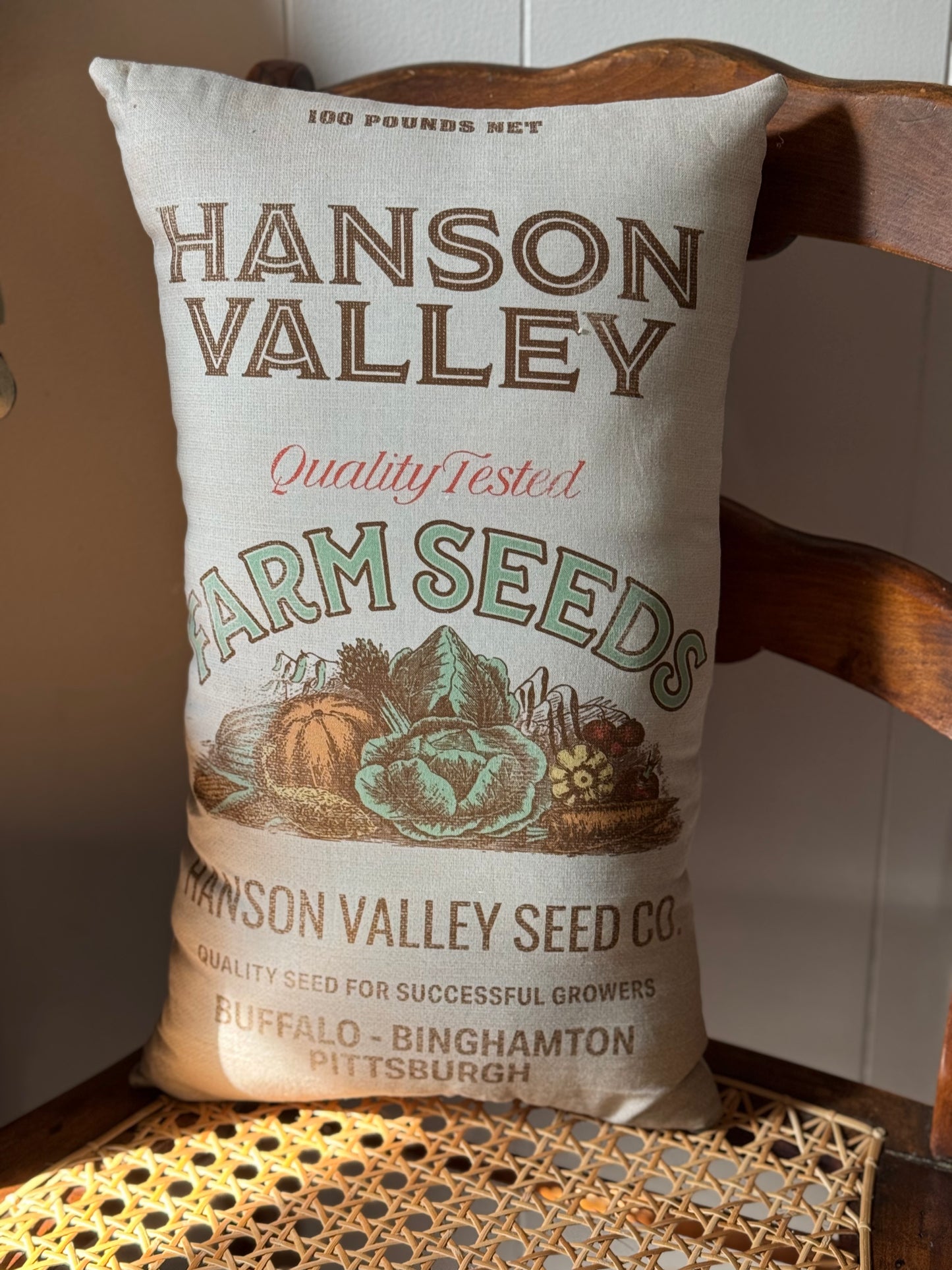 Farm Seed Pillow - Seed Sack Fabric Pillow- Farmhouse Pillow