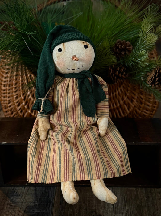 Snowman Doll - Primitive Snowgirl doll- Farmhouse Snowman- handmade snowlady - Christmas Decor- Holiday