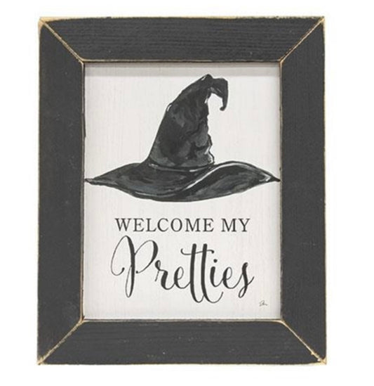 Witch Halloween Decor- Framed Art- Welcome My Pretties Halloween Witch Decor