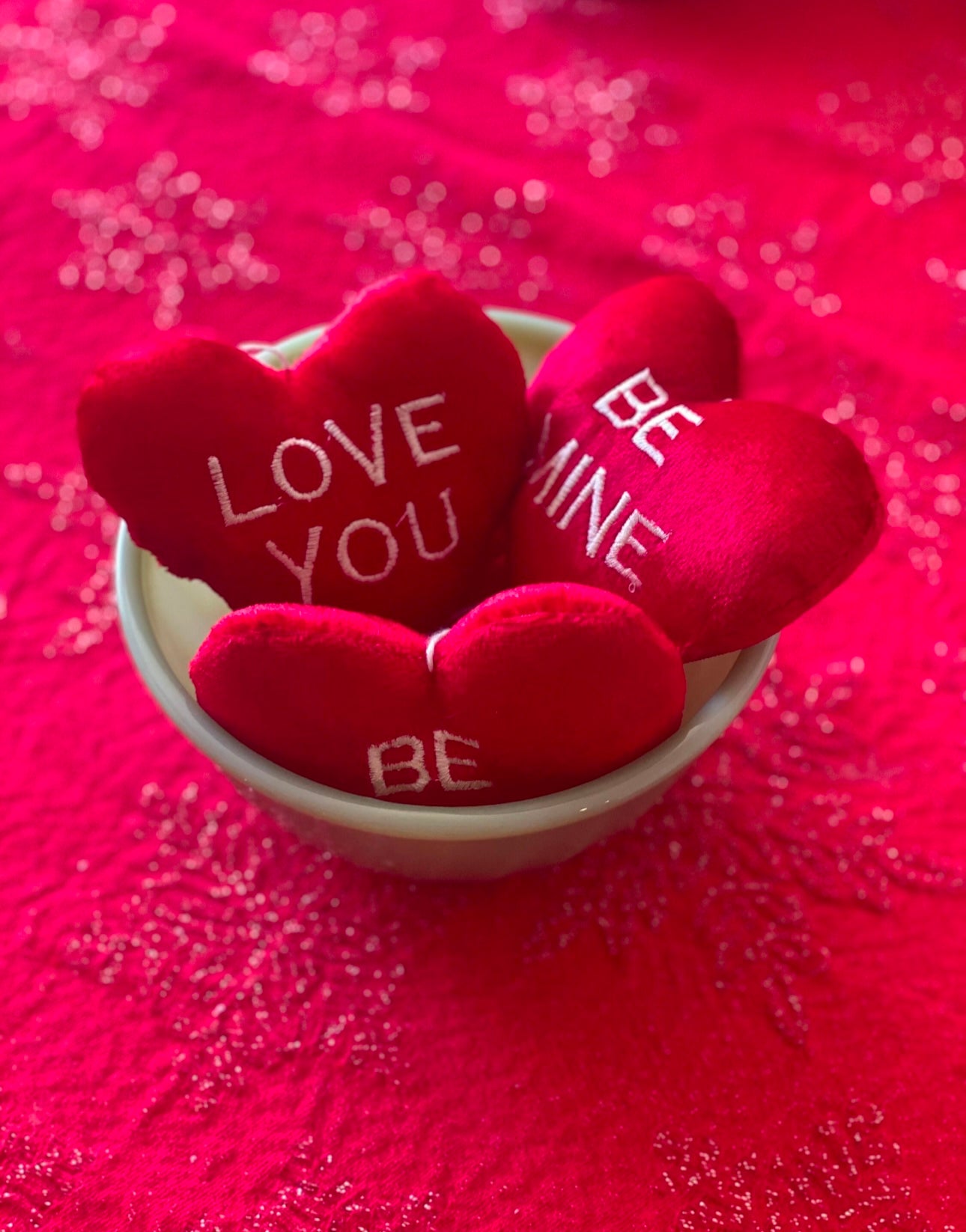 Valentine ornaments- valentine bowl fillers- plush hearts- SET 2