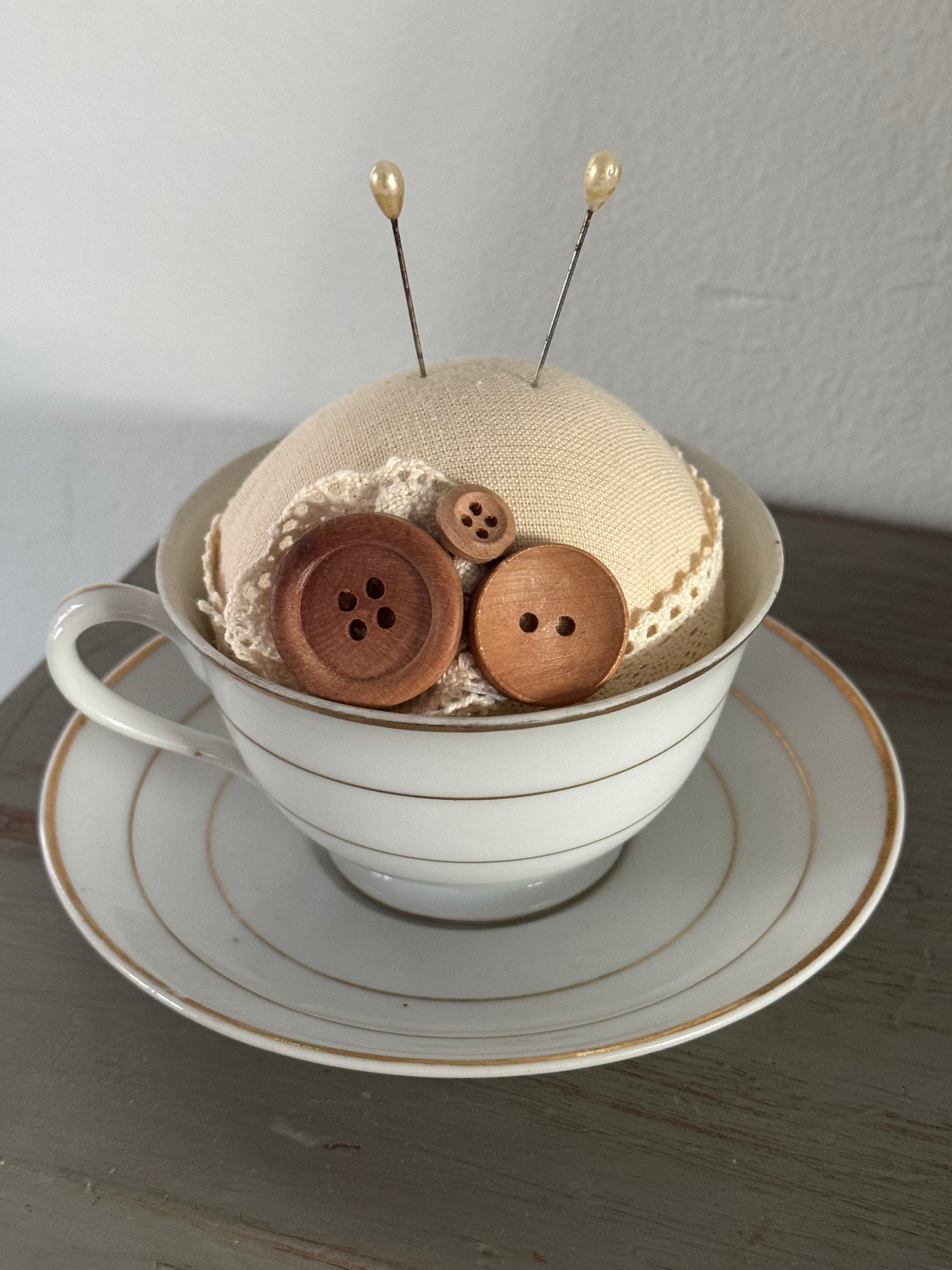Tea Cup Pin Cushion- Mother’s Day Tea Cup Pin Cushion- Sewing pin cushion