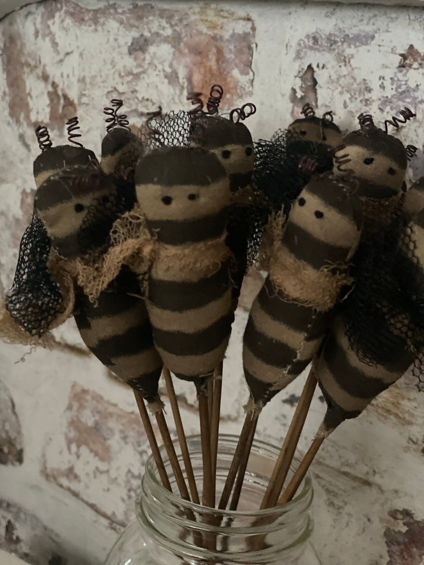 Primitive Bee Pick - SET of 2 Bumple Bee plant poke