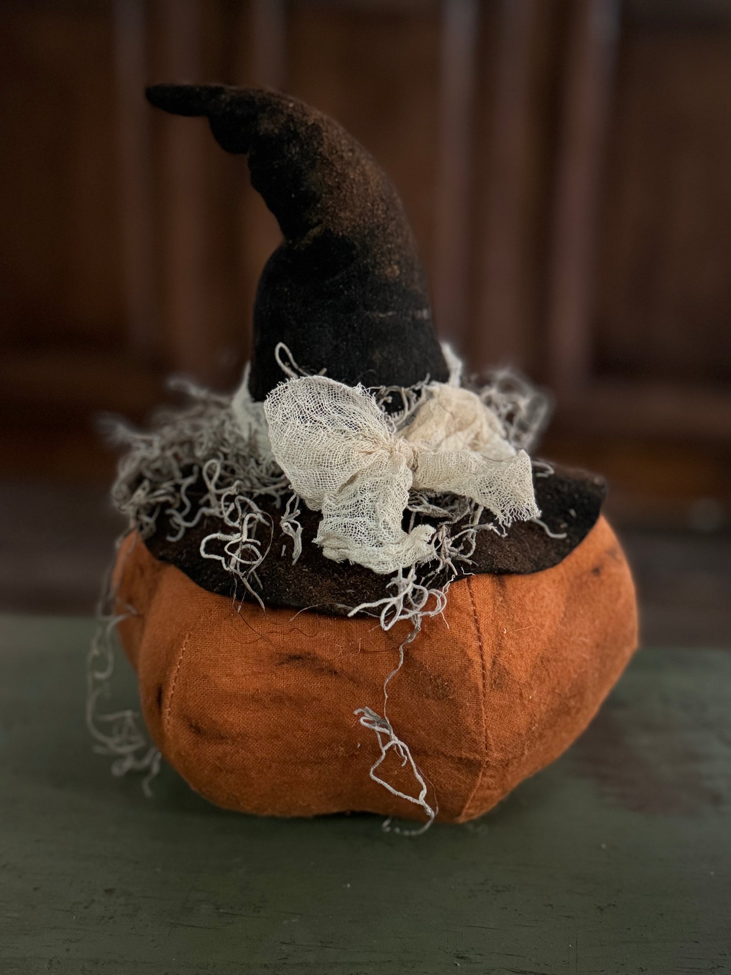 Pumpkin Witch Hat Decoration- Witches Hat Pumpkin- Handmade pumpkin with witches hat-Primitive Pumpkin - Farmhouse Pumpkin-Witches Hat- Primitive Witch - Farmhouse Witch