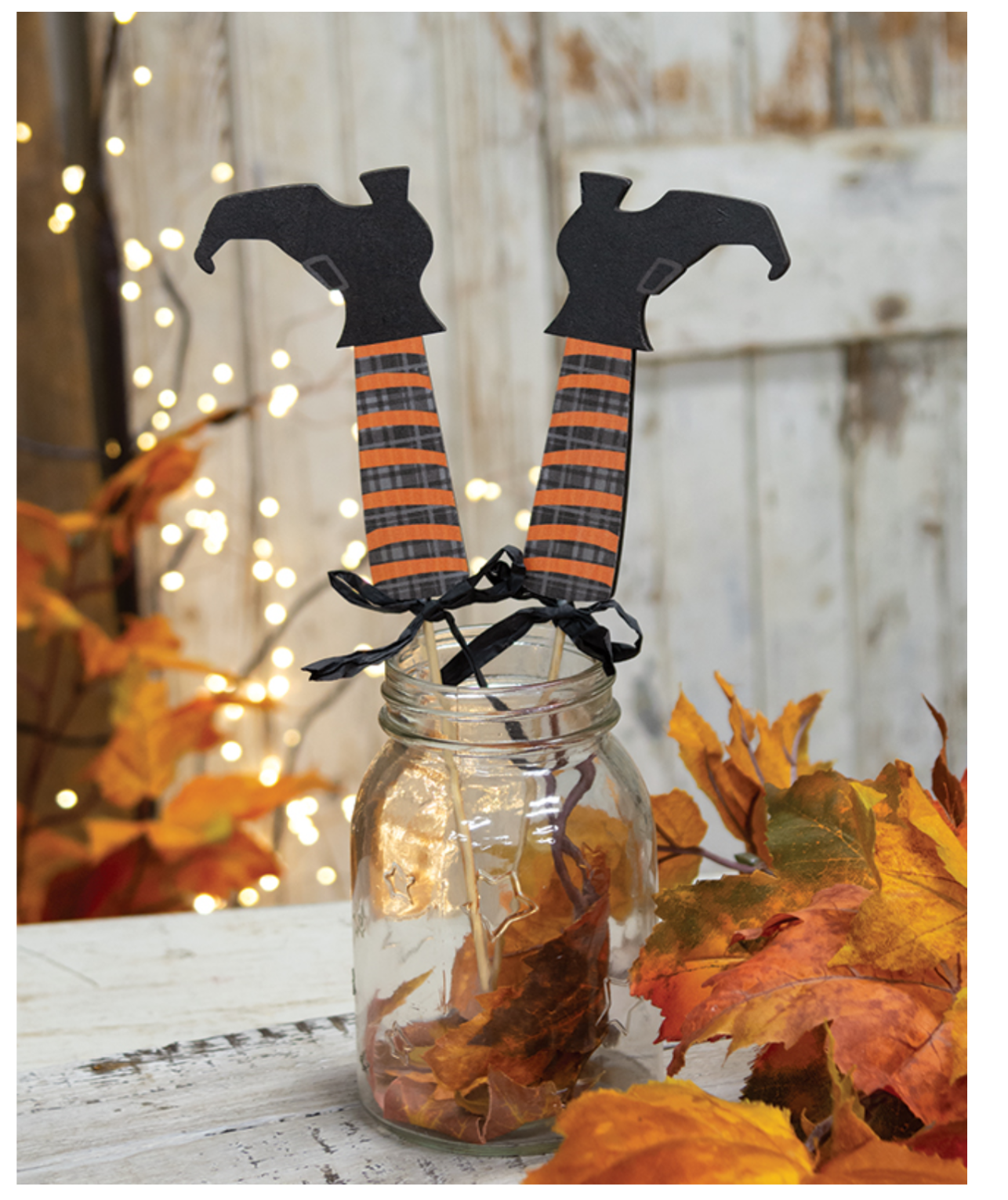 Witch boot plant pokes - Floral poke wood witch boots