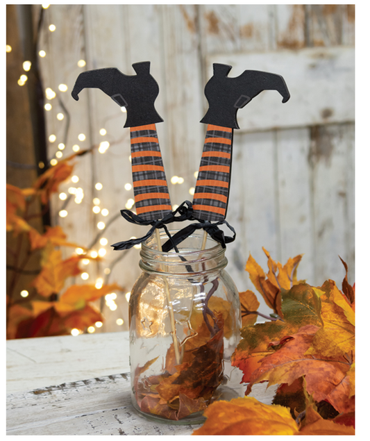 Witch boot plant pokes - Floral poke wood witch boots