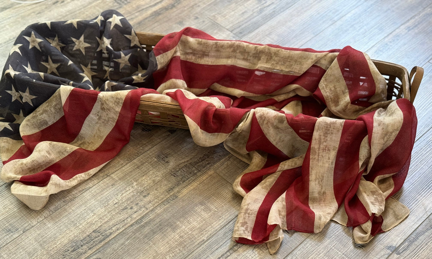 Tea stained American Flag Banner Scarf