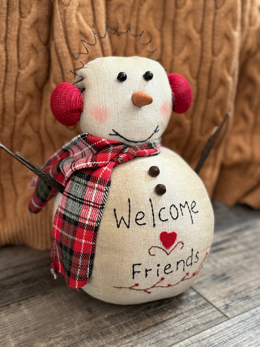 Snowman- embroidered snowman-welcome friends snowman