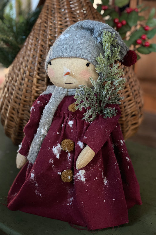 Snowgirl Doll- Handmade Primitive Snowman- Farmhouse Snowman- Christmas Snowlady- Robin Snowgirl