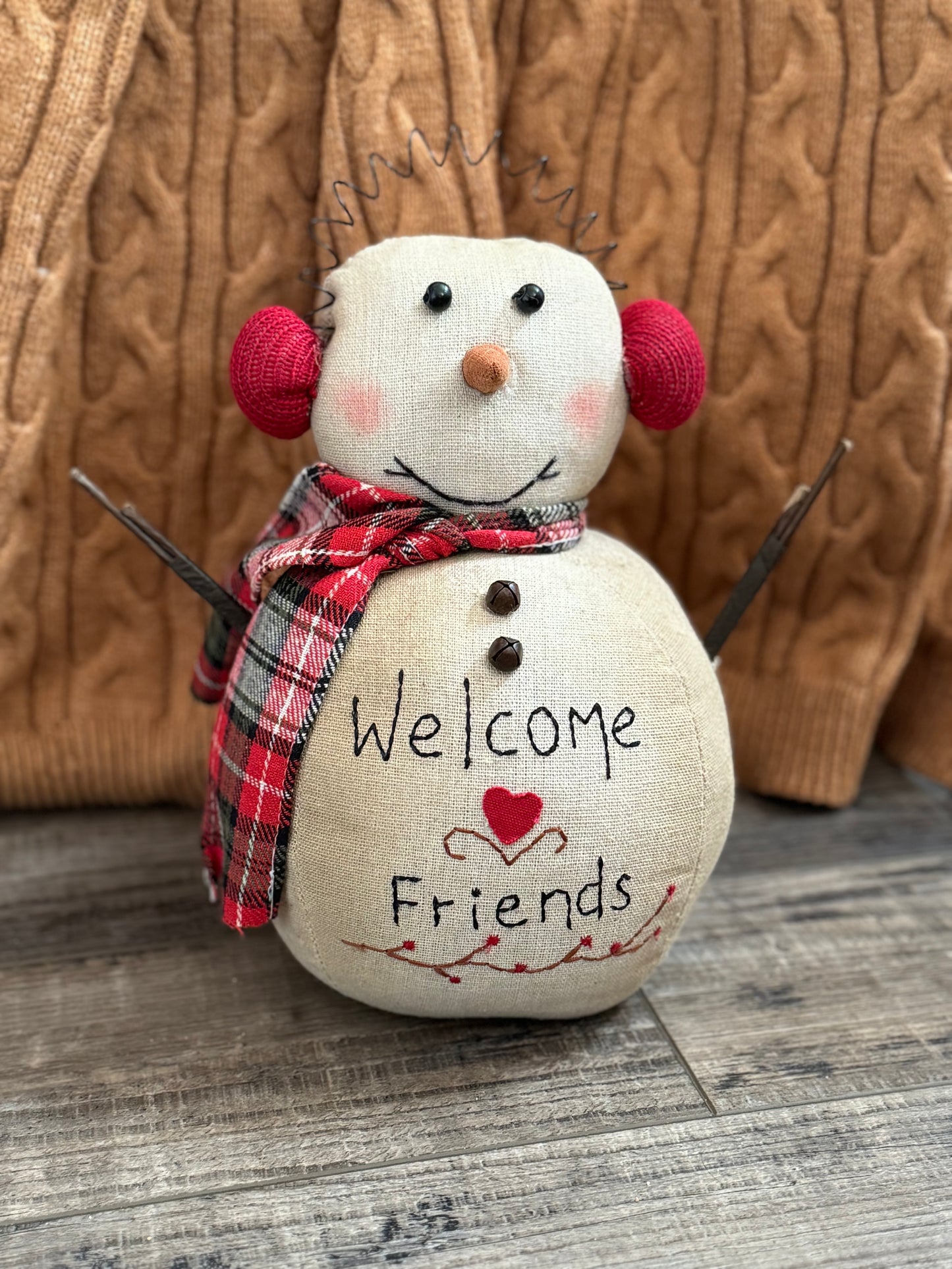 Snowman- embroidered snowman-welcome friends snowman