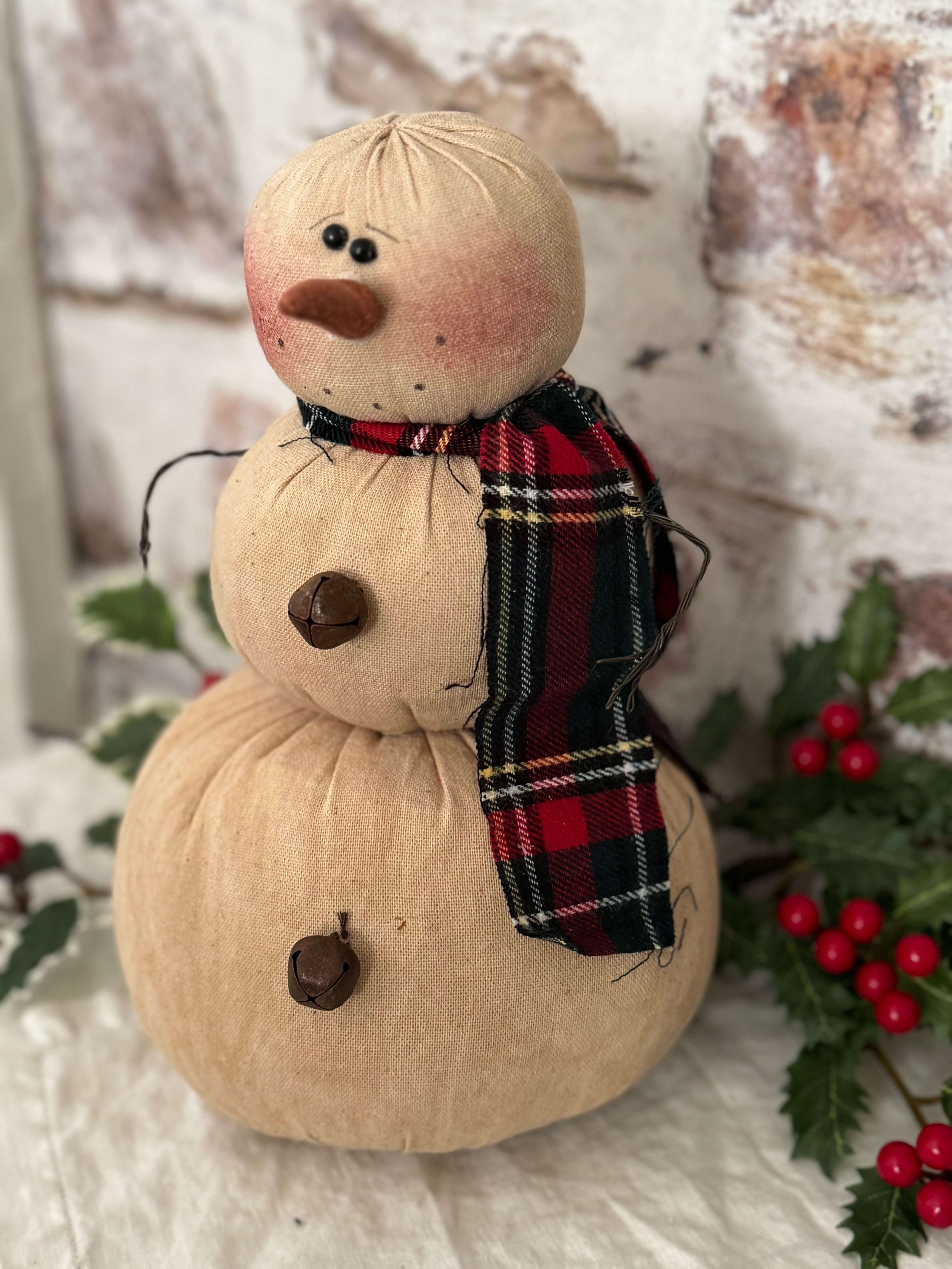 Three Part Snowman Snowman- Three Tier Snowman- Farmhouse Snowman- Christmas Decor- Plush ...