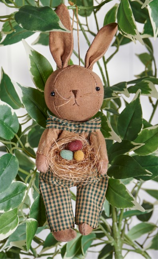 Easter Bunny Decor- Primitive Bunny Doll- Farmhouse Bunny Ornament- Wreath Hanger - embellishment