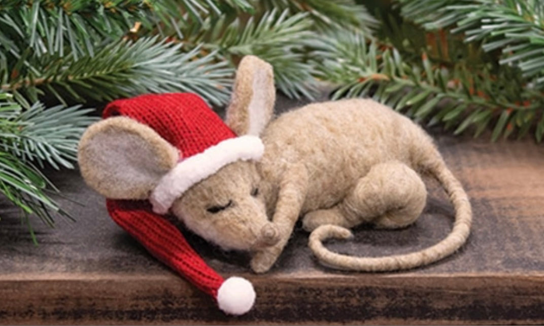 Christmas Mouse- Sleeping Mouse- Holiday Mouse- Felt Christmas Mouse Ornament