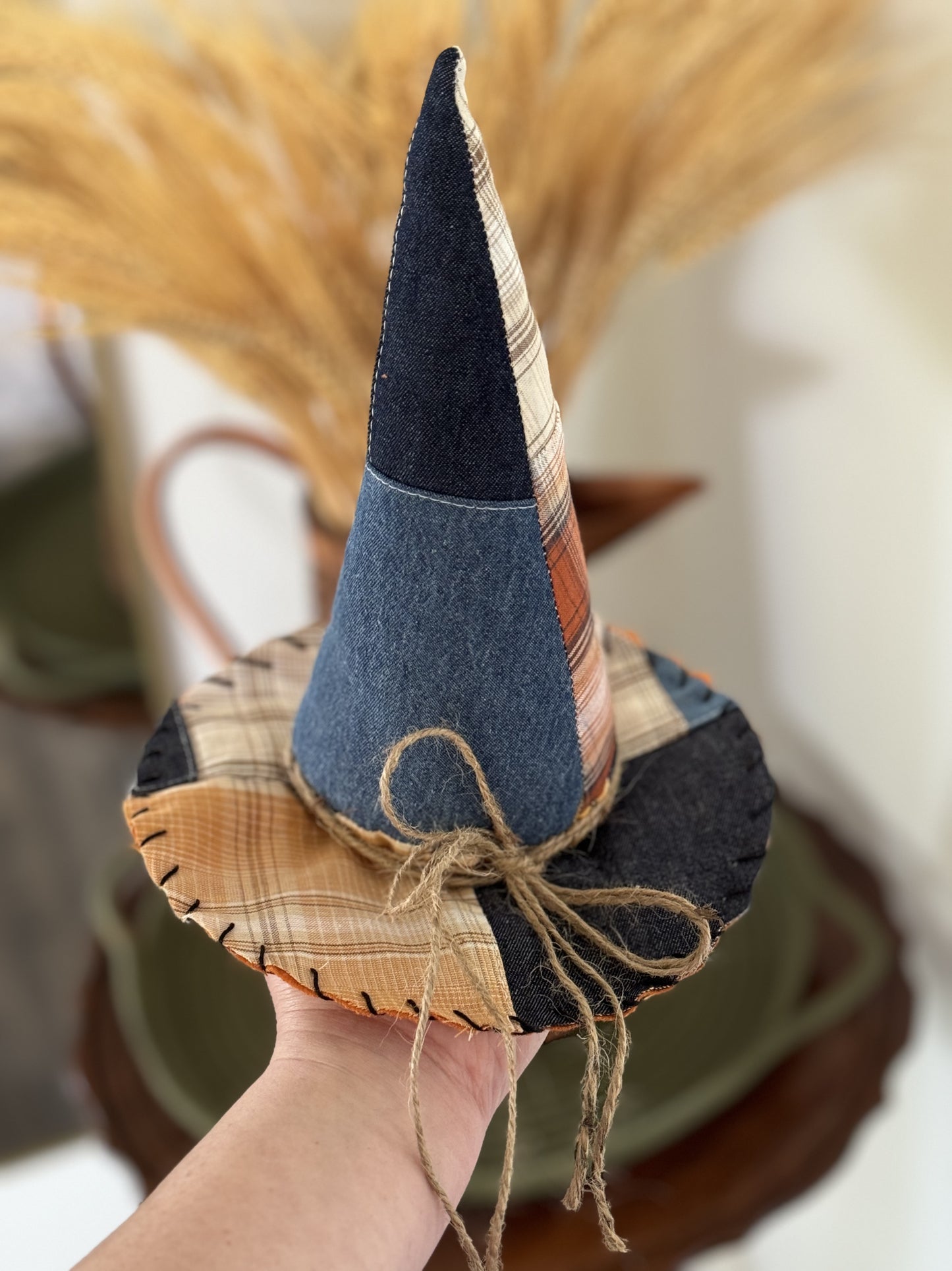 Quilted witches hat-primitive witches hat-FARMHOUSE witches hat-Halloween decor