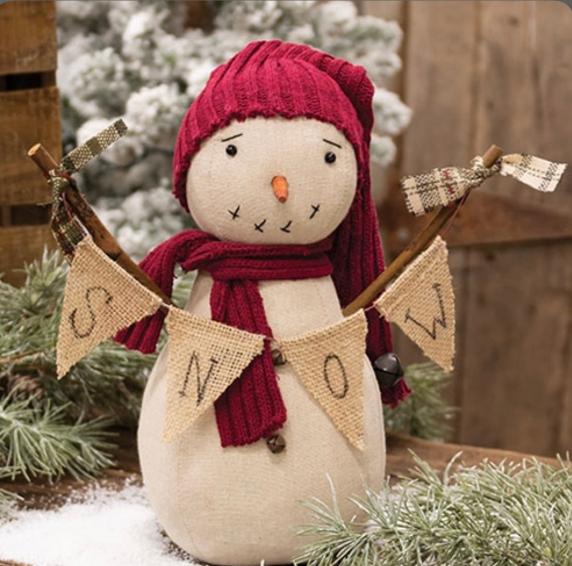 Snowman Doll with SNOW Banner - Farmhouse Snowman- Snowlady - Primitive Snowman- Country Snowman- Christmas Snowman- Holiday Snowman