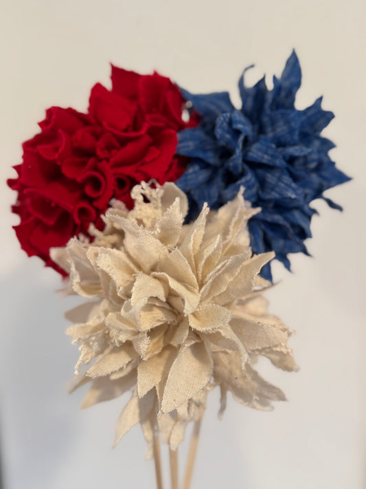 Rag Flowers - Handmade Flowers - Patriotic Flowers - Fabric Americana Flowers