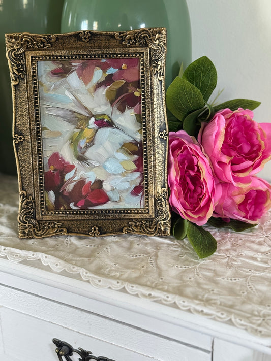 Humming Bird Shabby chic Framed Art- hummingbird Floral painting print