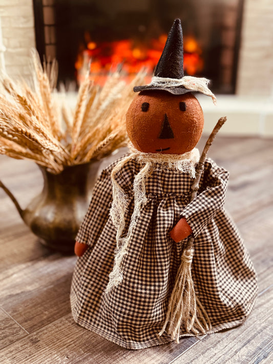 Handmade Pumpkin Witch- Primitive Pumpkin Witch Doll- Halloween Witch