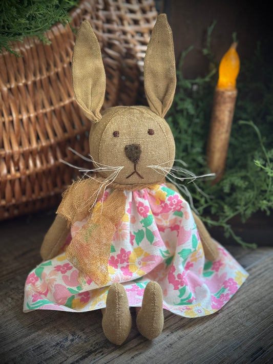 Handmade bunny in Feed sack Dress- 1930’s feed sack / Flour Sack dress bunny