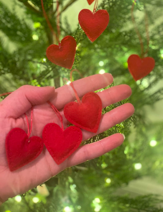 Heart ornaments- felt heart ornaments- SET 12