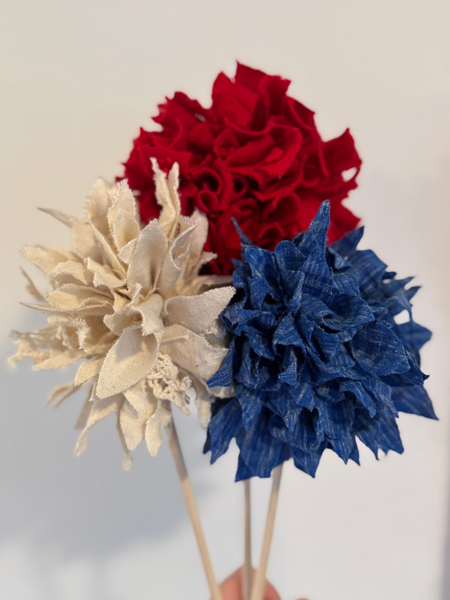 Rag Flowers - Handmade Flowers - Patriotic Flowers - Fabric Americana Flowers