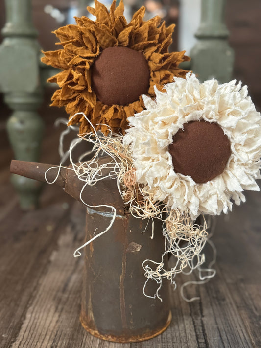 Sunflowers in Rusty Pitcher- Sunflower Arrangement- Fall decor- Summer Decor