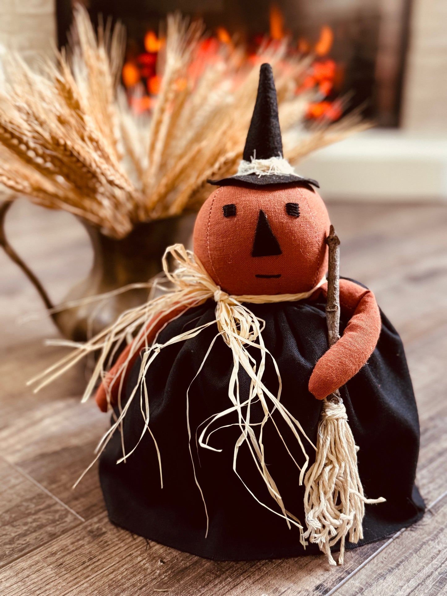 Pumpkin Witch Doll - Farmhouse Witch- Primitive Witch- Handmade Pumpkin Witch