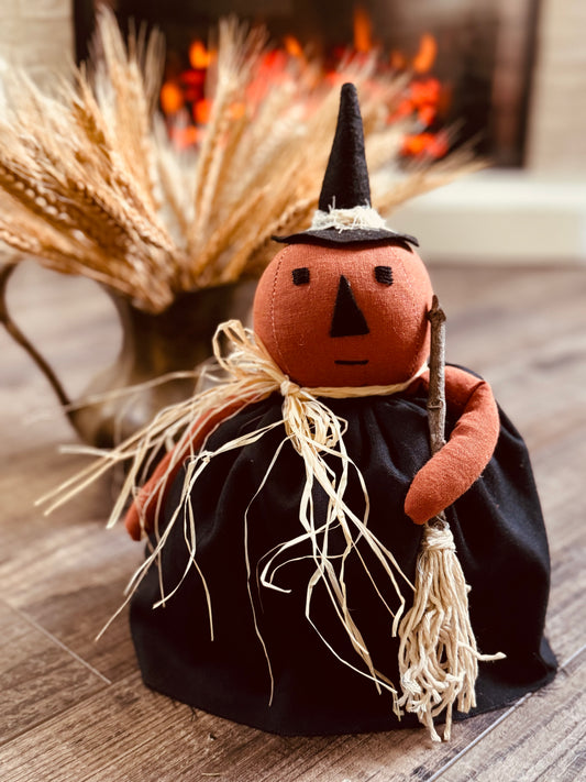 Pumpkin Witch Doll - Farmhouse Witch- Primitive Witch- Handmade Pumpkin Witch