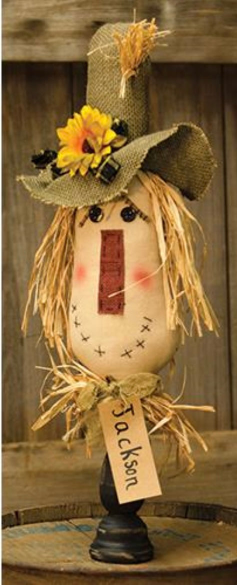 Scarecrow on Spindle - Scarecrow Doll on Wood Base- Primitive Farmhouse Fall decor