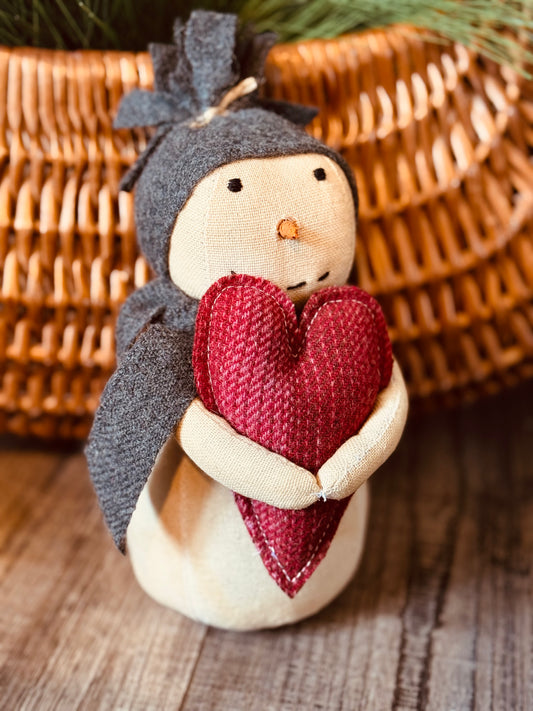 Valentine Snowman with Wool Heart