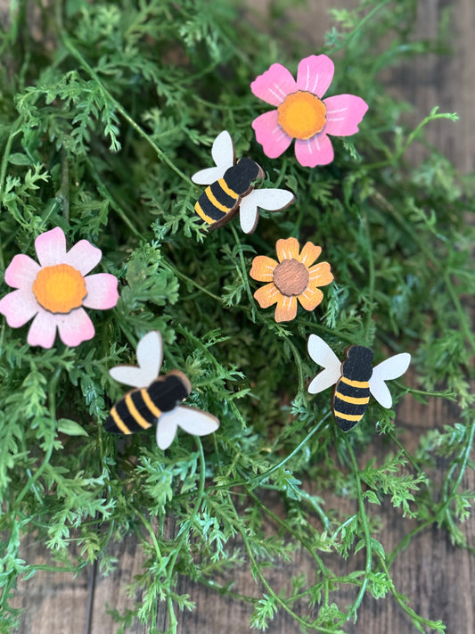Spring Summer Bowl Fillers SET of 6- Wood Bowl Fillers Bees and flowers