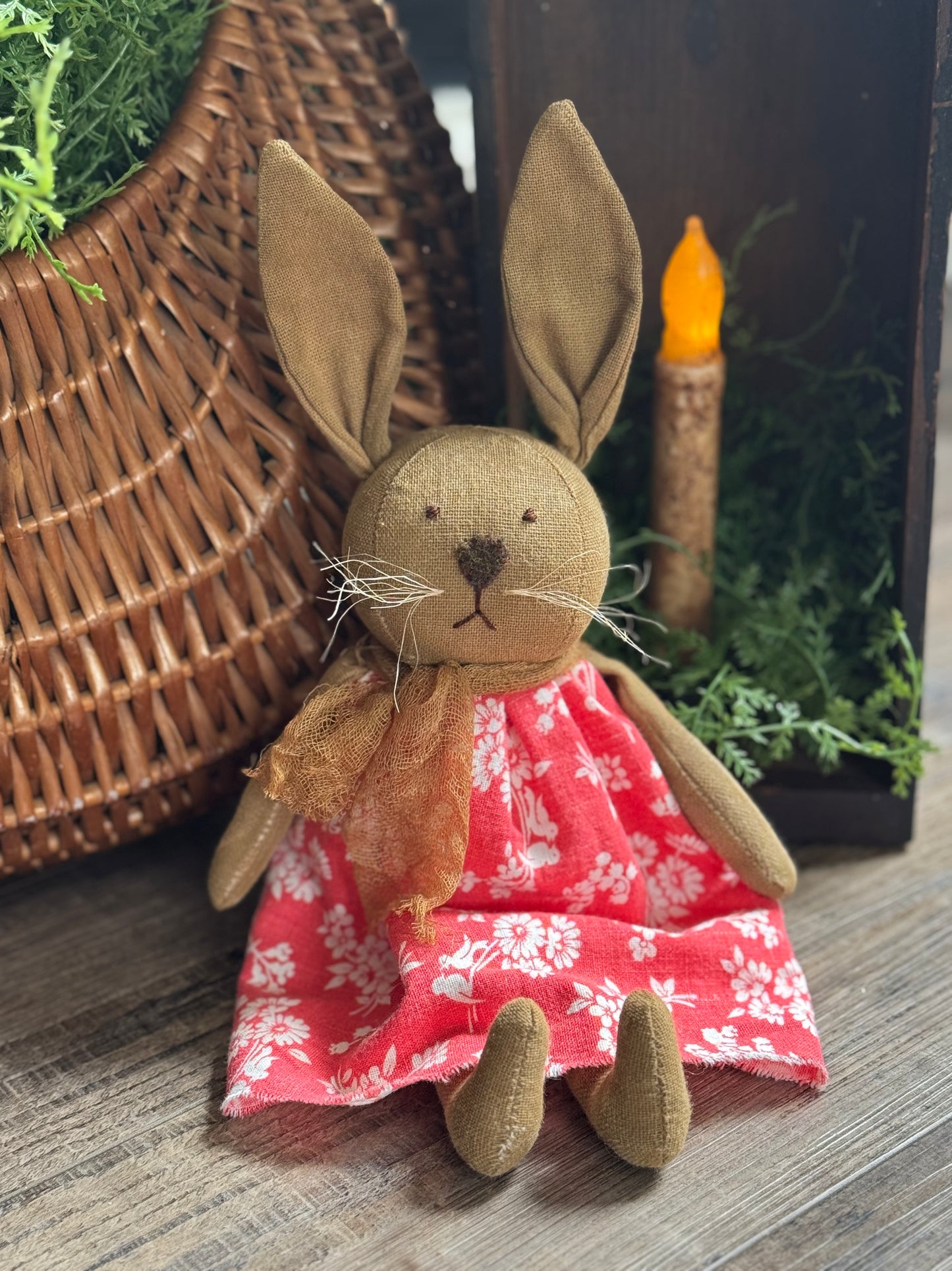 Handmade bunny in Feed sack Dress- 1930’s feed sack / Flour Sack dress bunny