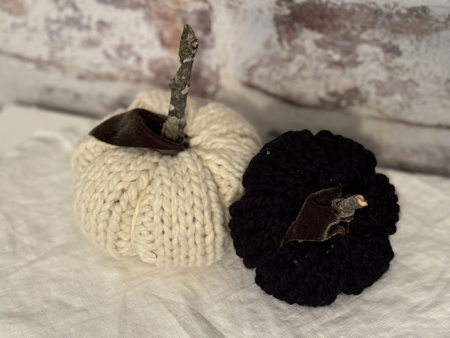 Knitted Wool Pumpkins- SET of 2 - Knitted Pumpkins- Handmade Pumpkins