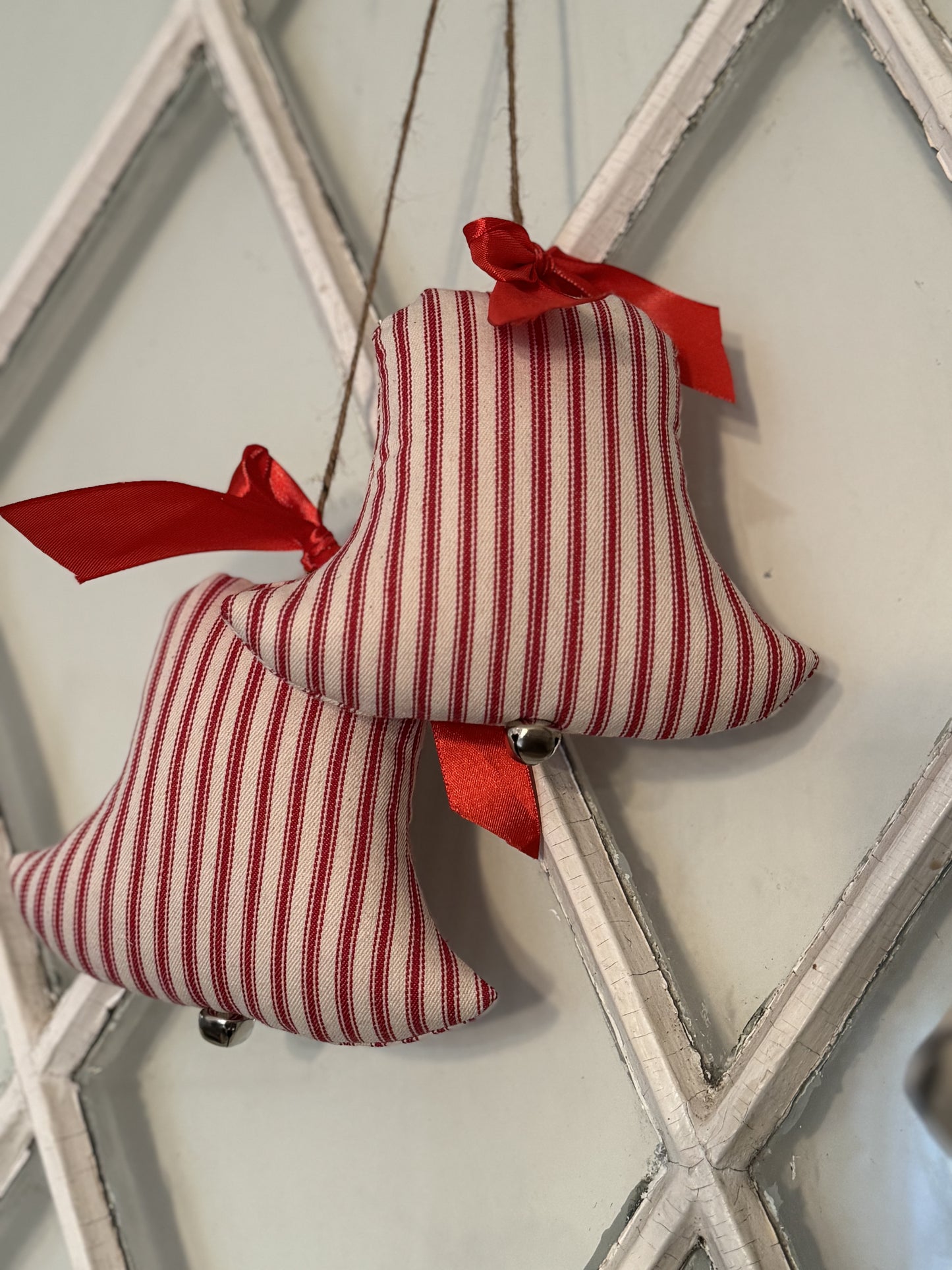 Fabric bells- handmade fabric bells- Door Hanger - Christmas Wreath - Holiday Bells- Farmhouse Fabric Bells