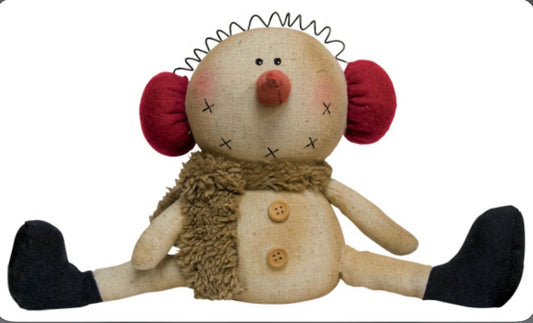 Sitting snowman with earmuffs