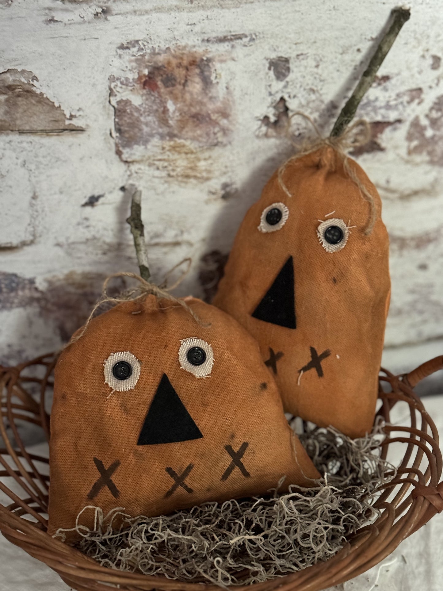 Pumpkin Jack-o-lantern- Primitive Pumpkins - SET of 2 - Folk Art Pumpkin- Farmhouse Pumpkins - Halloween Pumpkins- Fall Bowl Fillers- Tiered Tray Decor