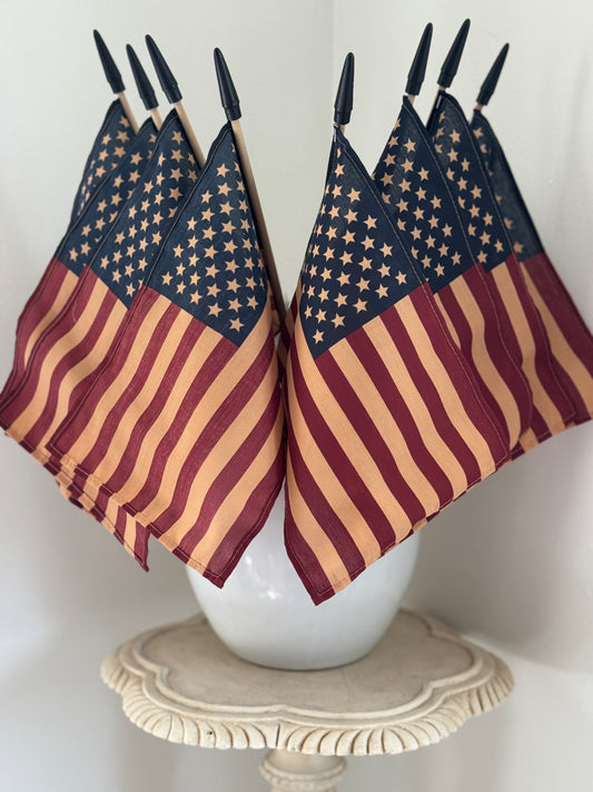 American Flags SET of 2 -Tea Stained American Flags- Plant poke 18 inch