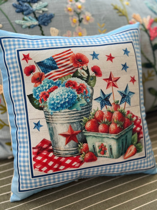 Patriotic Americana pillow - USA red white and blue accent pillow