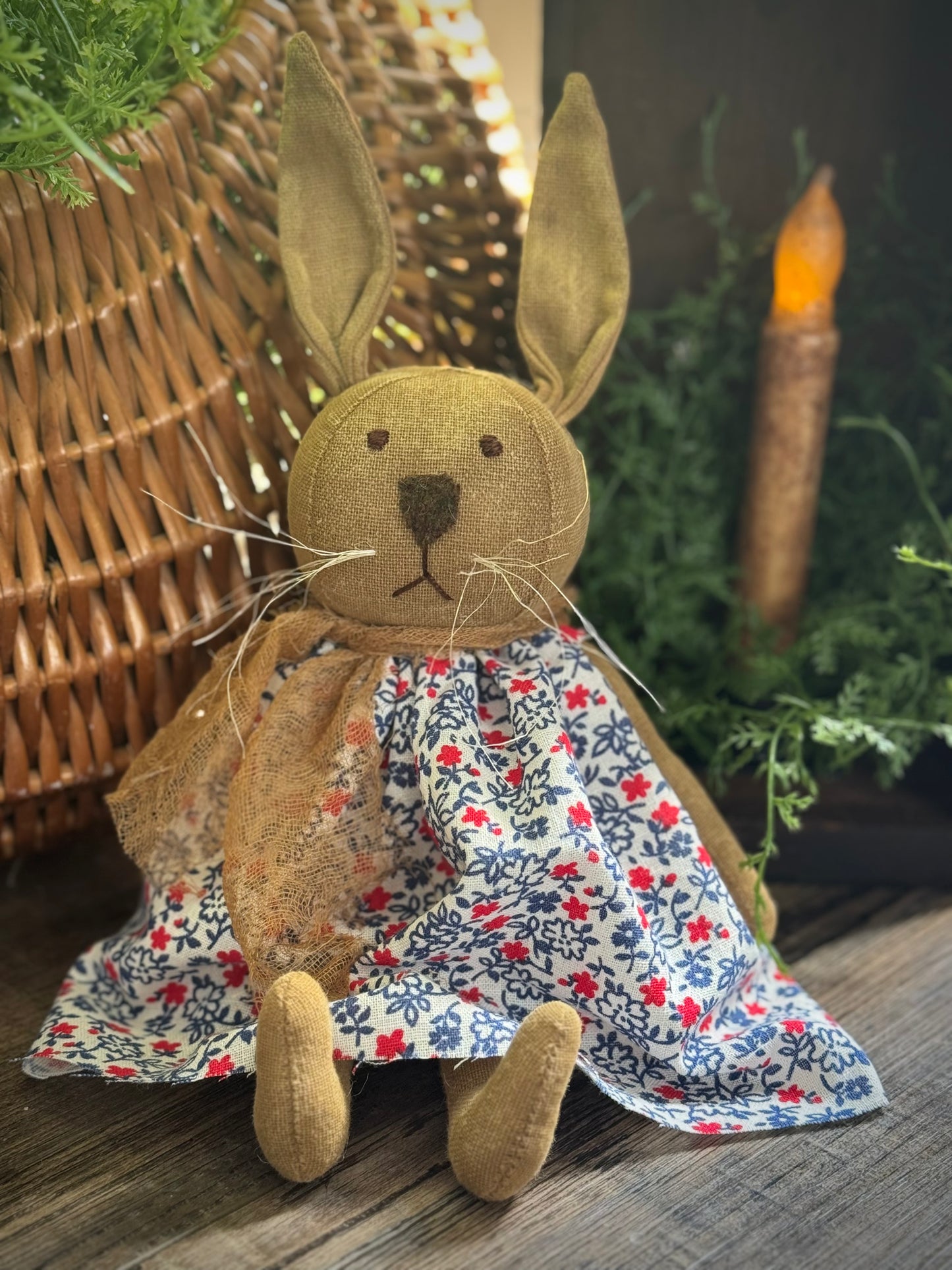 Handmade bunny in Feed sack Dress- 1930’s feed sack / Flour Sack dress bunny