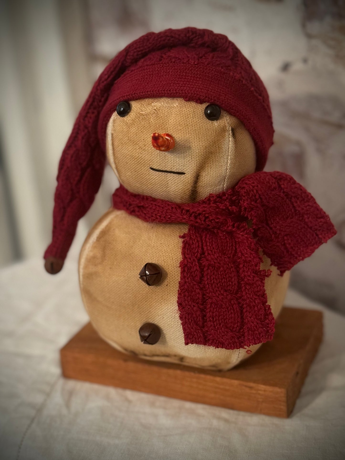 Snowman on Wood Base-Handmade Snowman-Farmhouse Snowman-Primitive Snowman-Rustic Snowman